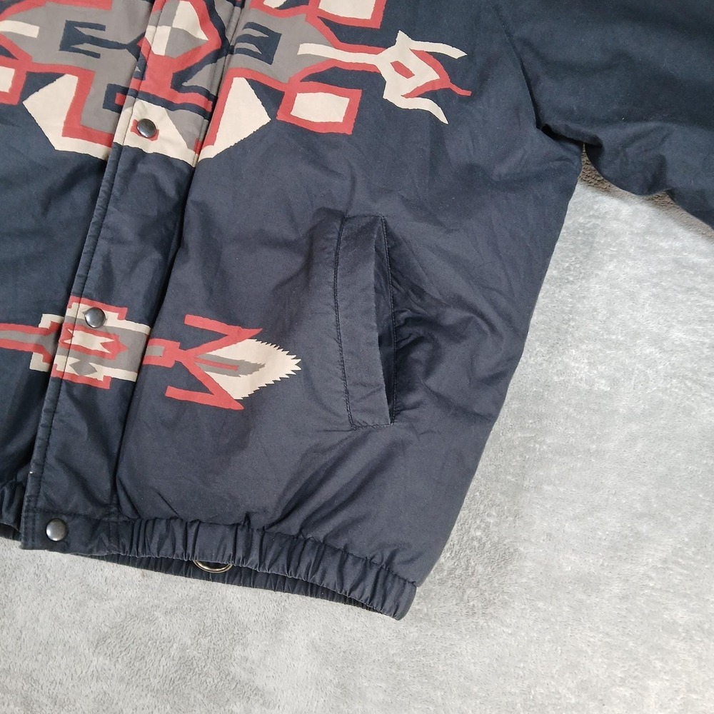 Vintage Polo Ralph Lauren Down Puffer Jacket Mens L Country Native Aztec Black - Picture 2 of 12